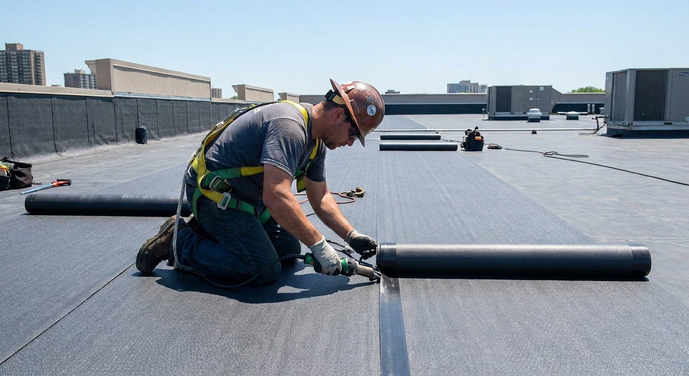 Flat roofing system installation
