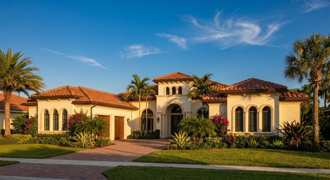Beautiful South Florida home with clay barrel tile roof installed by A1 Pro Roofing